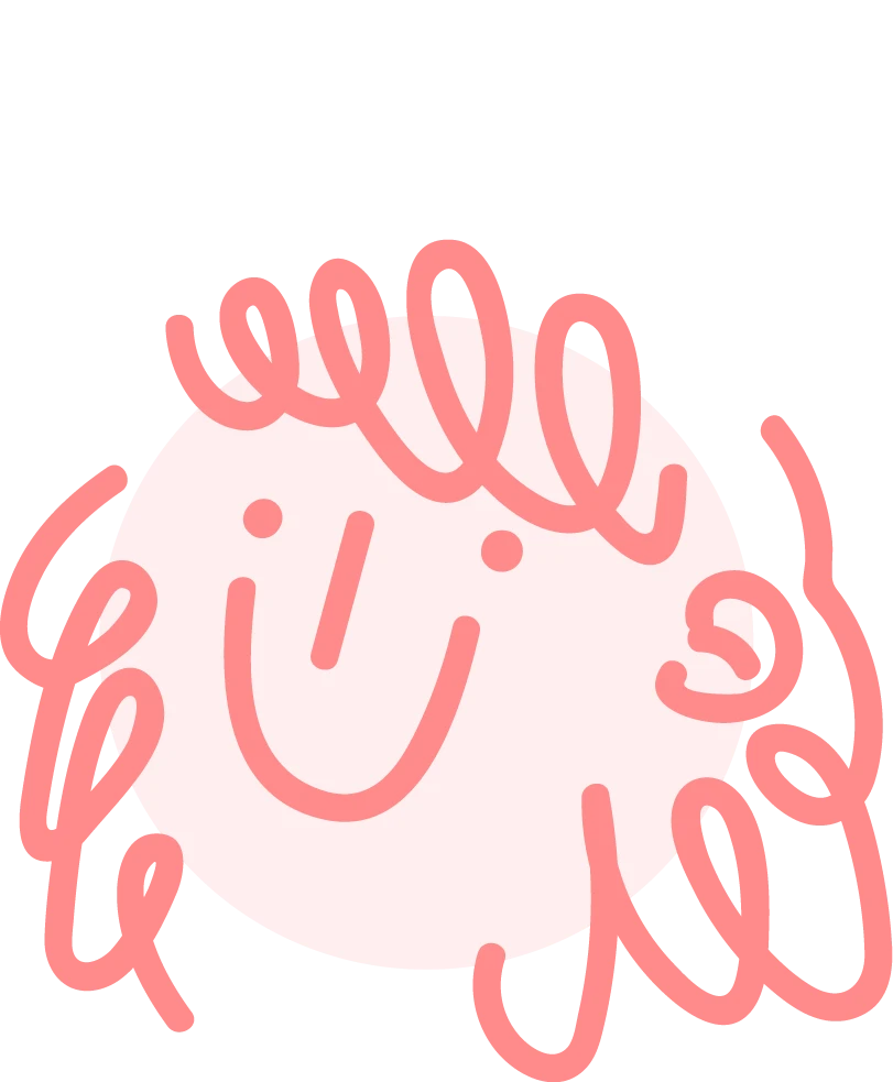 little doodle of a smiling face with curly hair